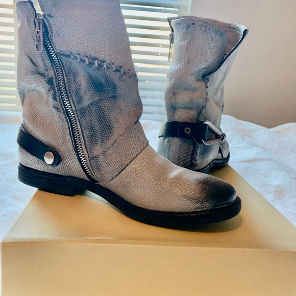 A.S.98 Blue Moto booties patchwork detail with harness EU 38 - Picture 4 of 10